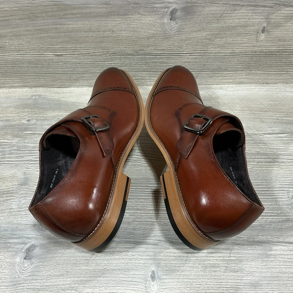 Stacy Adams Desmond Shoes Cap Toe Monk Strap Cognac Leather 25162-221 Men's 13 M